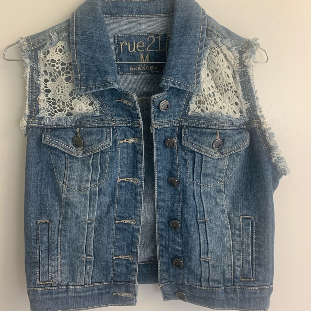 Lace backed denim vest